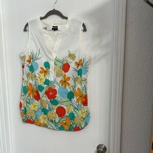 Talbots Floral Sleeveless Blouse - White and Multicolor